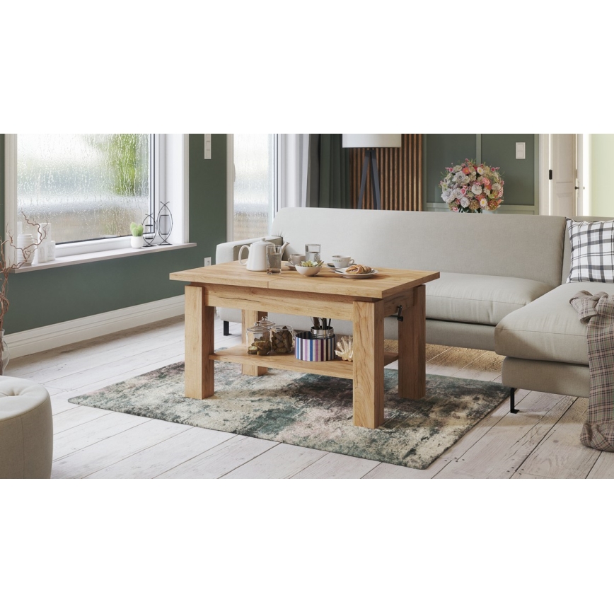 Mesa de centro plegable con estante ADONIS roble