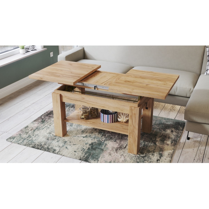 Mesa de centro plegable con estante ADONIS roble