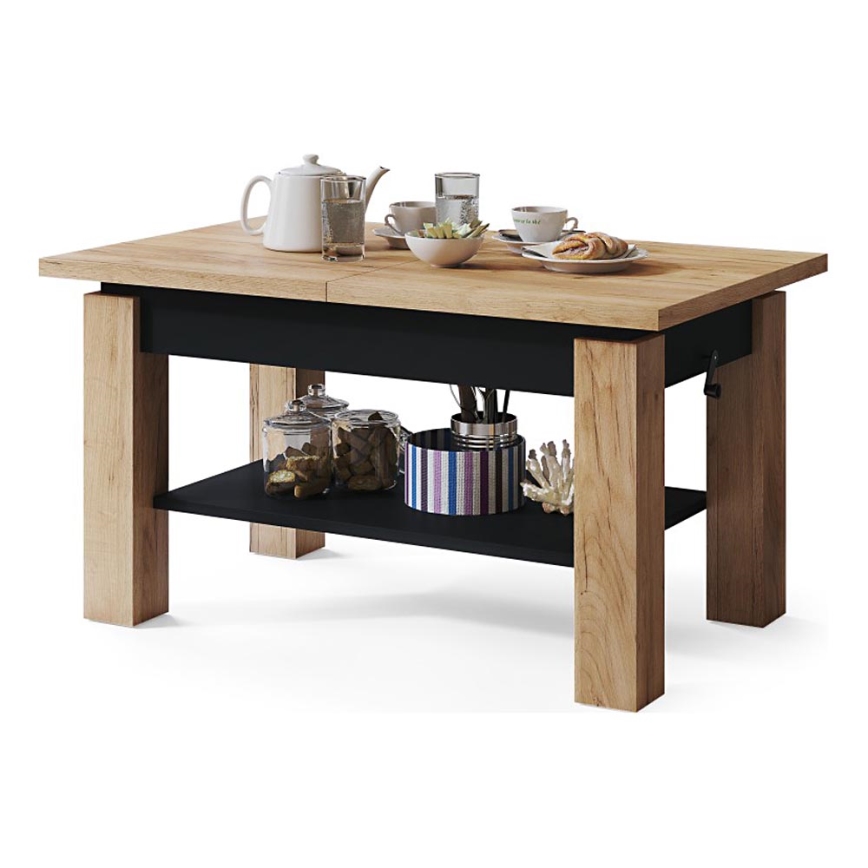 Mesa de centro plegable con estante ADONIS roble/negro