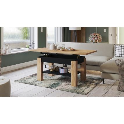 Mesa de centro plegable con estante ADONIS roble/negro