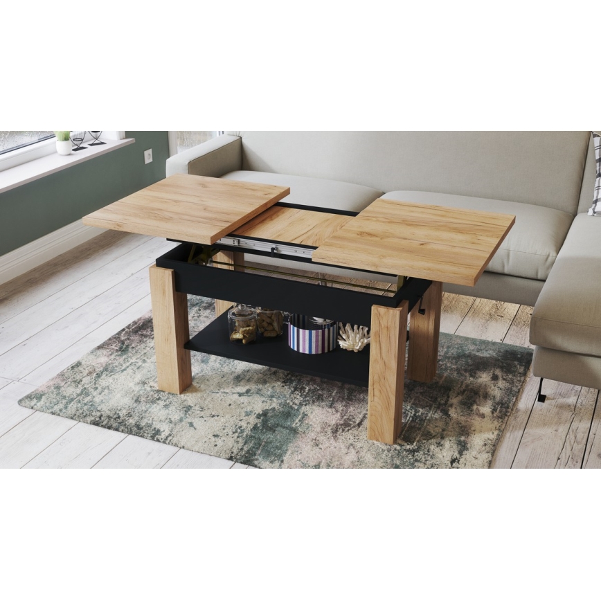 Mesa de centro plegable con estante ADONIS roble/negro