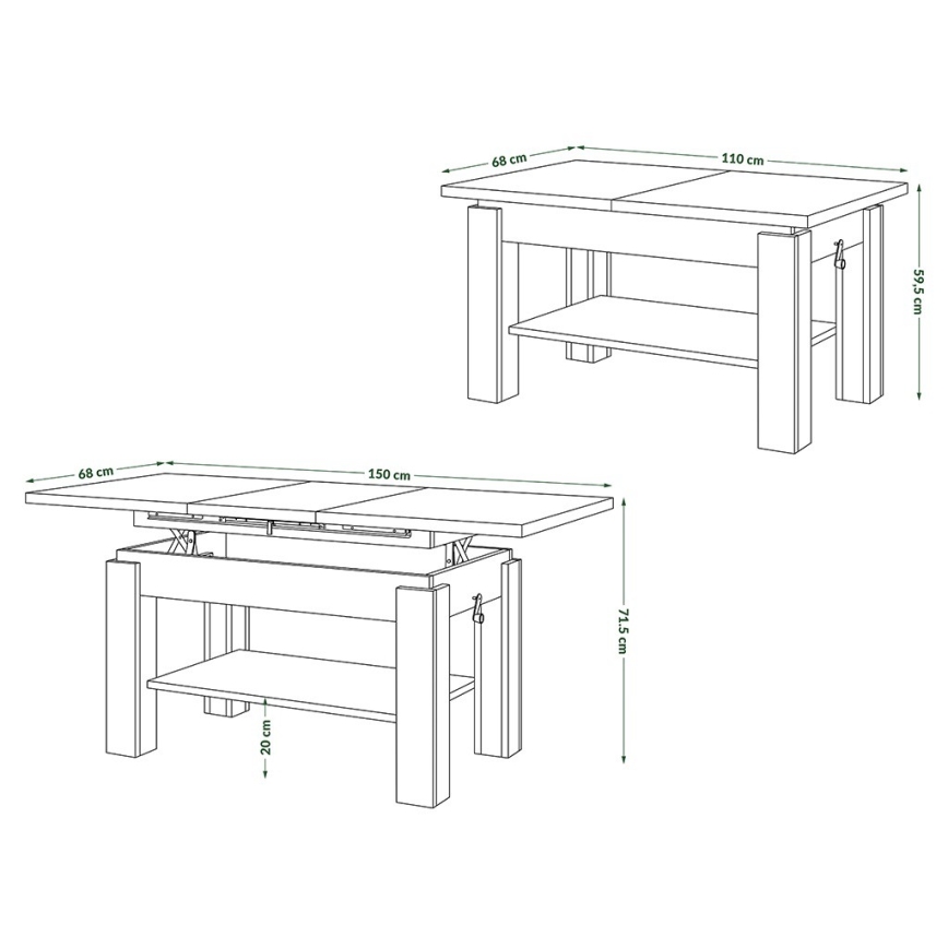 Mesa de centro plegable con estante ADONIS roble/negro