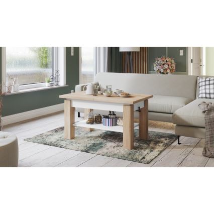 Mesa de centro plegable con estante ADONIS roble sonoma/blanco