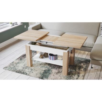 Mesa de centro plegable con estante ADONIS roble sonoma/blanco