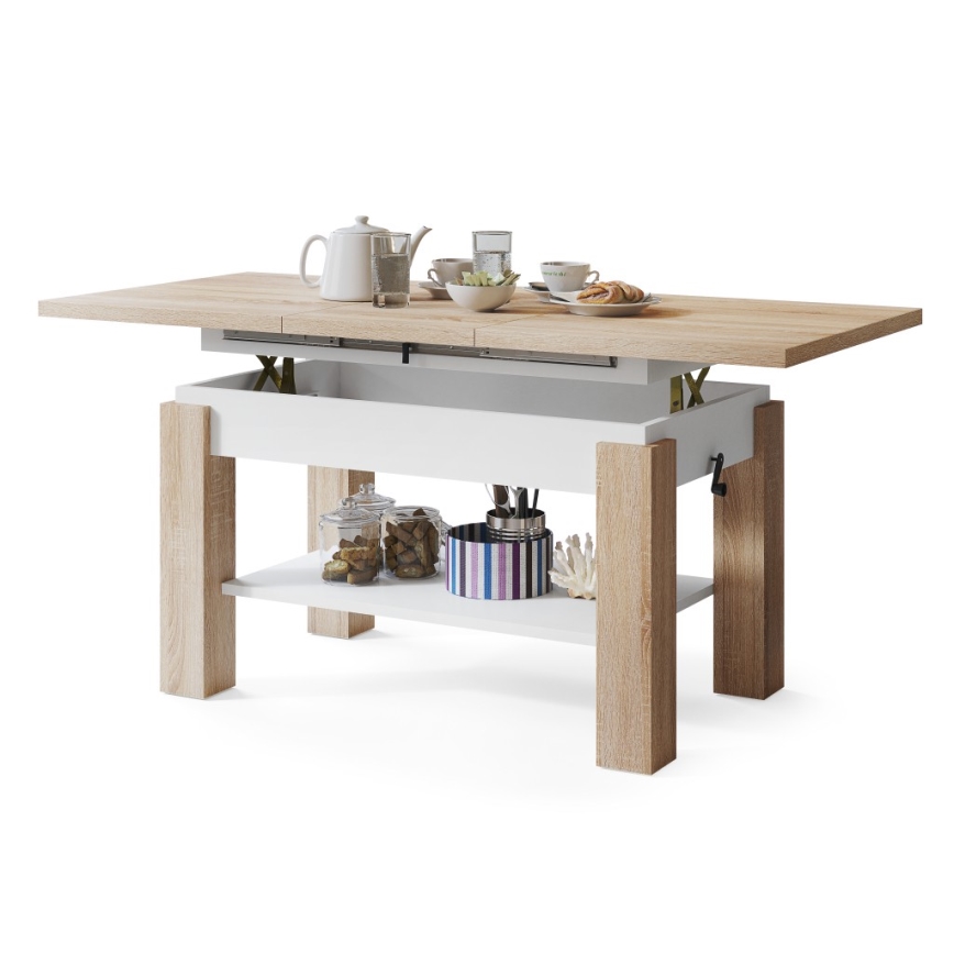 Mesa de centro plegable con estante ADONIS roble sonoma/blanco