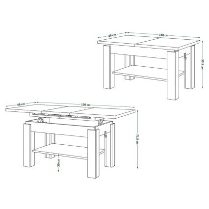 Mesa de centro plegable con estante ADONIS roble sonoma/blanco