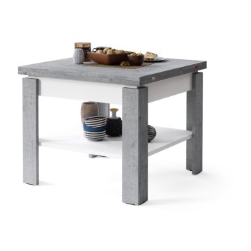 Mesa de centro plegable con estante LIA gris/blanco