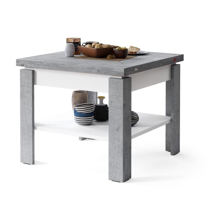 Mesa de centro plegable con estante LIA gris/blanco