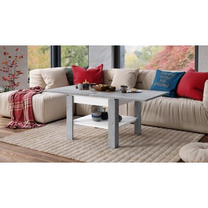 Mesa de centro plegable con estante LIA gris/blanco