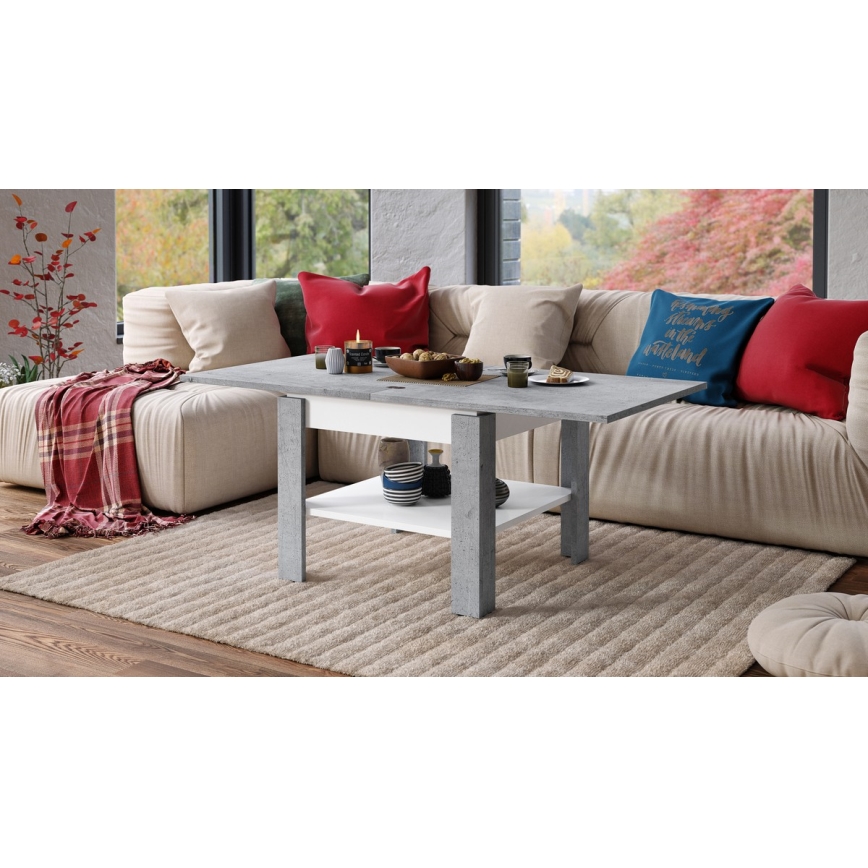 Mesa de centro plegable con estante LIA gris/blanco