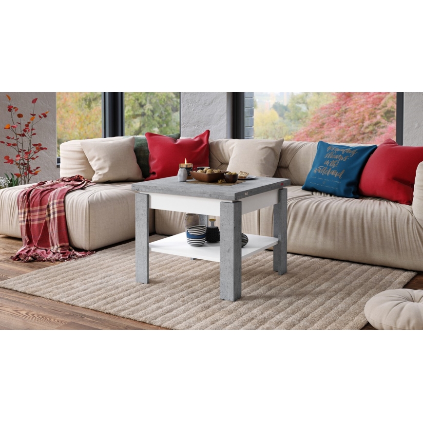 Mesa de centro plegable con estante LIA gris/blanco