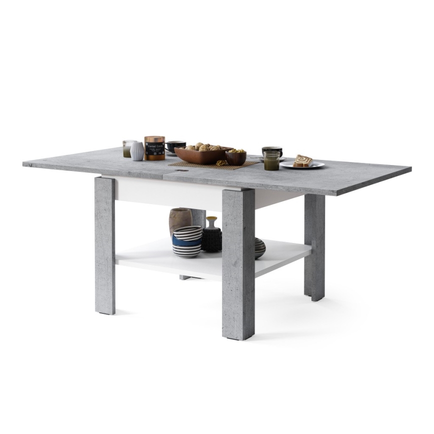 Mesa de centro plegable con estante LIA gris/blanco