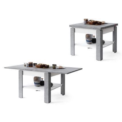 Mesa de centro plegable con estante LIA gris/blanco