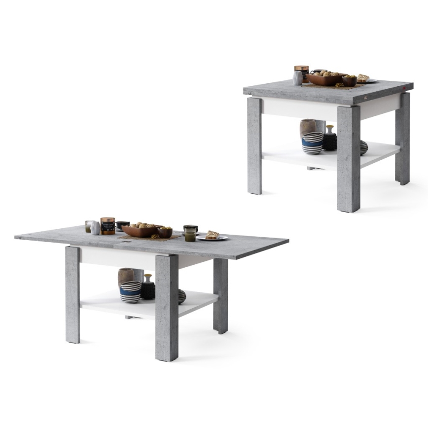 Mesa de centro plegable con estante LIA gris/blanco