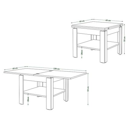 Mesa de centro plegable con estante LIA gris/blanco