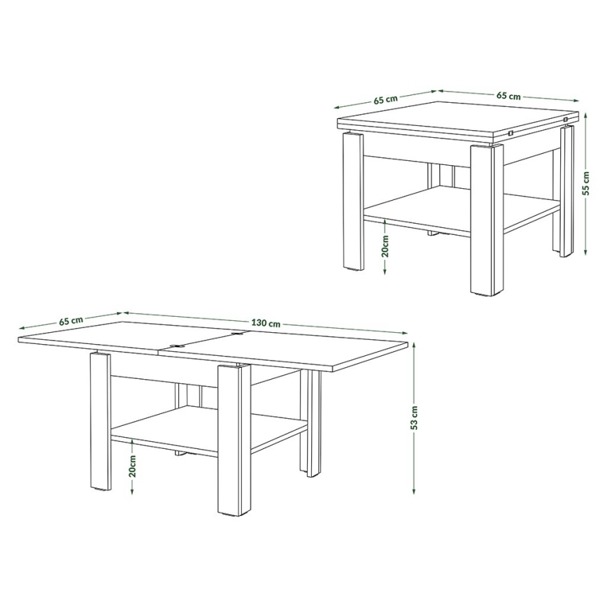 Mesa de centro plegable con estante LIA gris/blanco