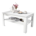 Mesa de centro plegable con tablero elevable con estante ADEN blanco