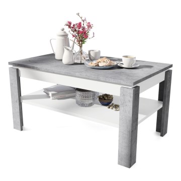 Mesa de centro plegable con tablero elevable con estante ADEN gris/blanco