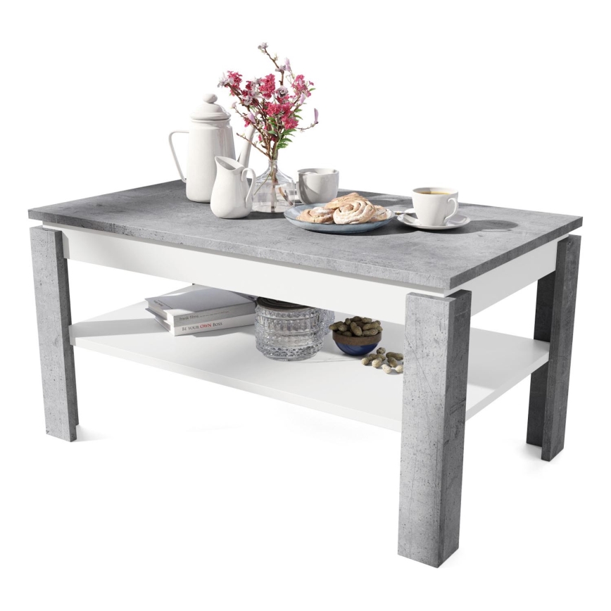 Mesa de centro plegable con tablero elevable con estante ADEN gris/blanco