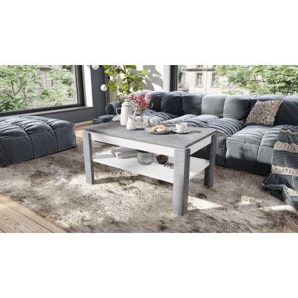 Mesa de centro plegable con tablero elevable con estante ADEN gris/blanco