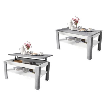 Mesa de centro plegable con tablero elevable con estante ADEN gris/blanco