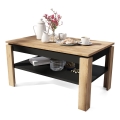 Mesa de centro plegable con tablero elevable con estante ADEN roble/negro