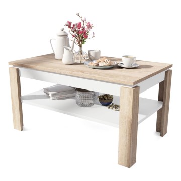 Mesa de centro plegable con tablero elevable con estante ADEN roble sonoma/blanco