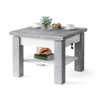 Mesa de centro plegable con tablero elevable con estante CALEB gris/blanco