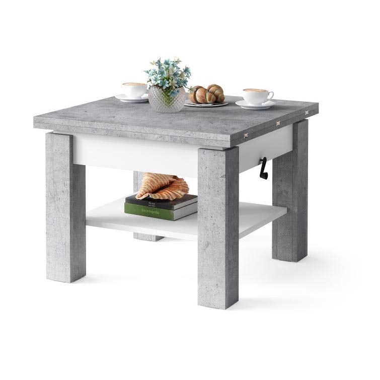 Mesa de centro plegable con tablero elevable con estante CALEB gris/blanco
