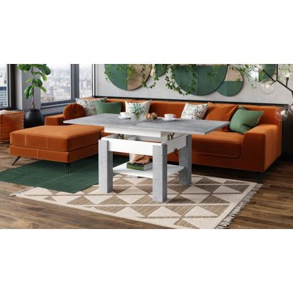 Mesa de centro plegable con tablero elevable con estante CALEB gris/blanco