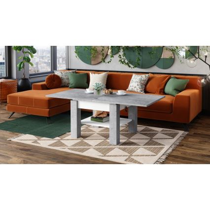 Mesa de centro plegable con tablero elevable con estante CALEB gris/blanco