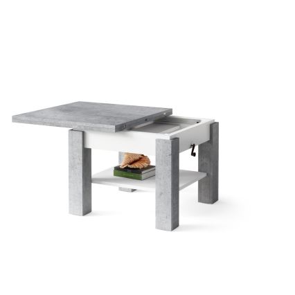 Mesa de centro plegable con tablero elevable con estante CALEB gris/blanco