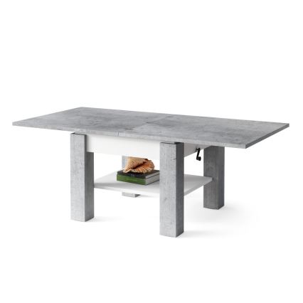 Mesa de centro plegable con tablero elevable con estante CALEB gris/blanco