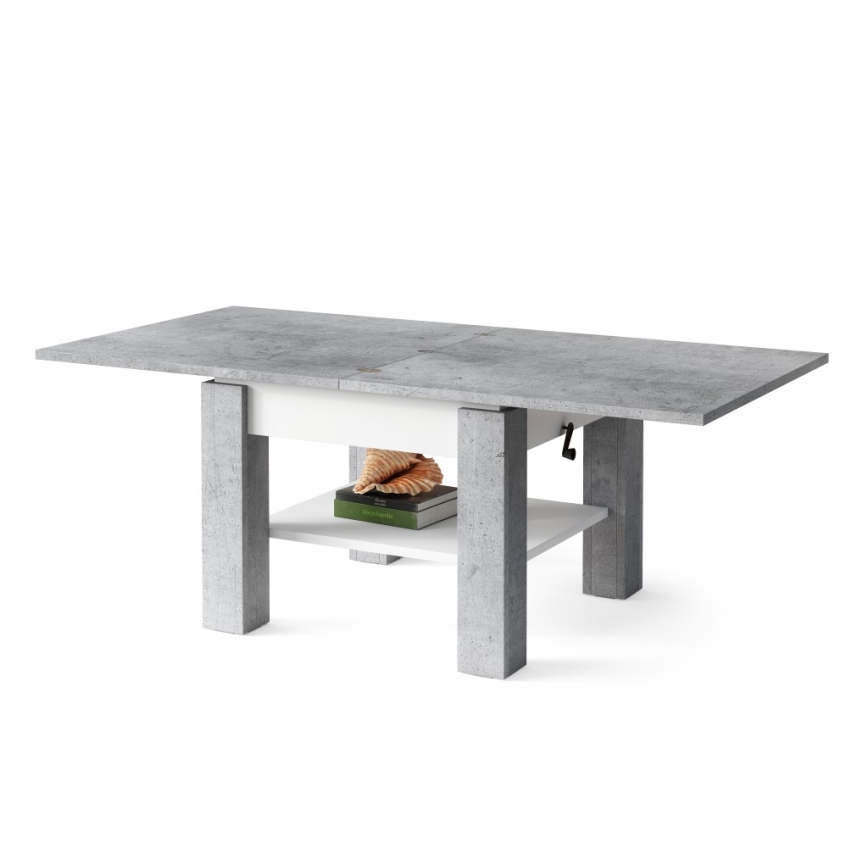 Mesa de centro plegable con tablero elevable con estante CALEB gris/blanco