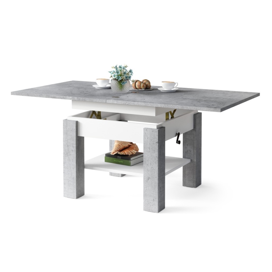 Mesa de centro plegable con tablero elevable con estante CALEB gris/blanco