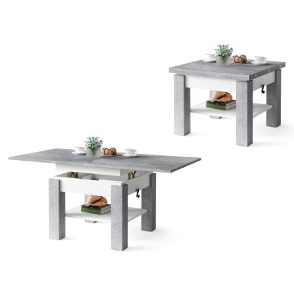 Mesa de centro plegable con tablero elevable con estante CALEB gris/blanco