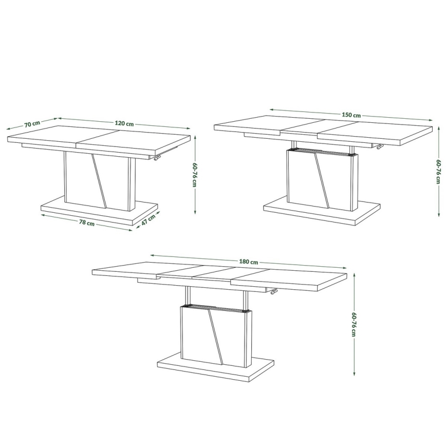Mesa de centro plegable con tablero elevable NINO blanco