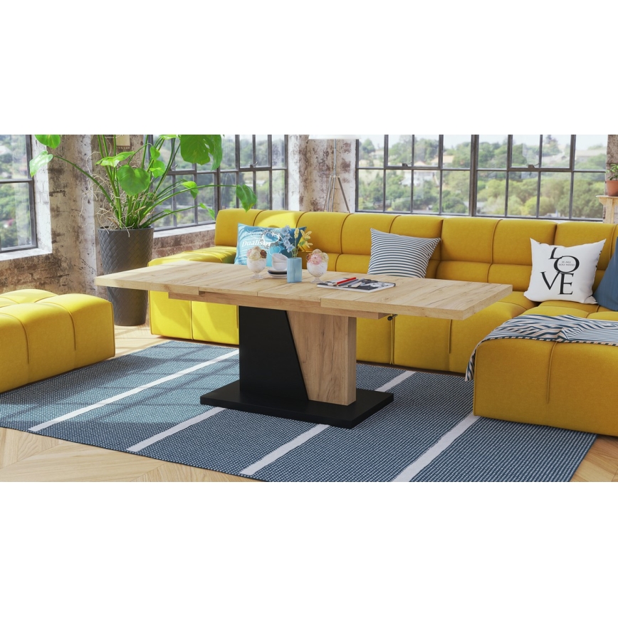 Mesa de centro plegable con tablero elevable NINO roble/negro
