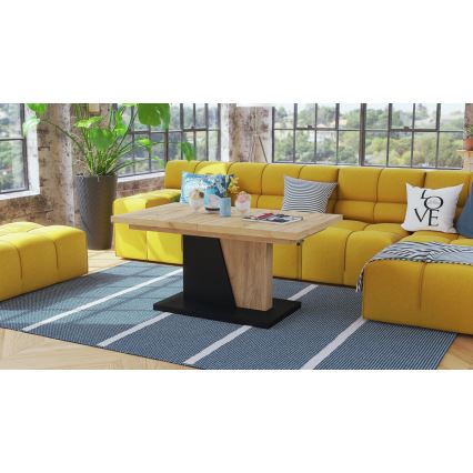 Mesa de centro plegable con tablero elevable NINO roble/negro