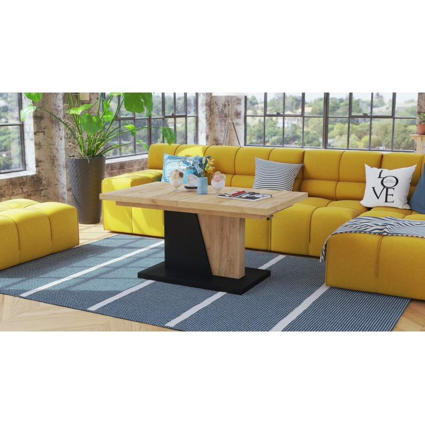 Mesa de centro plegable con tablero elevable NINO roble/negro