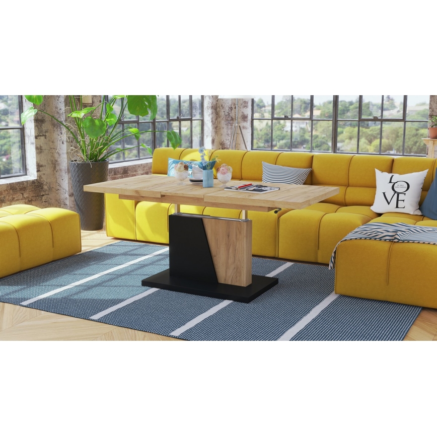 Mesa de centro plegable con tablero elevable NINO roble/negro