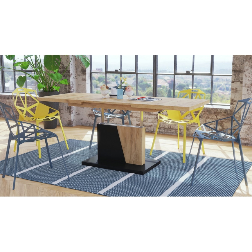 Mesa de centro plegable con tablero elevable NINO roble/negro
