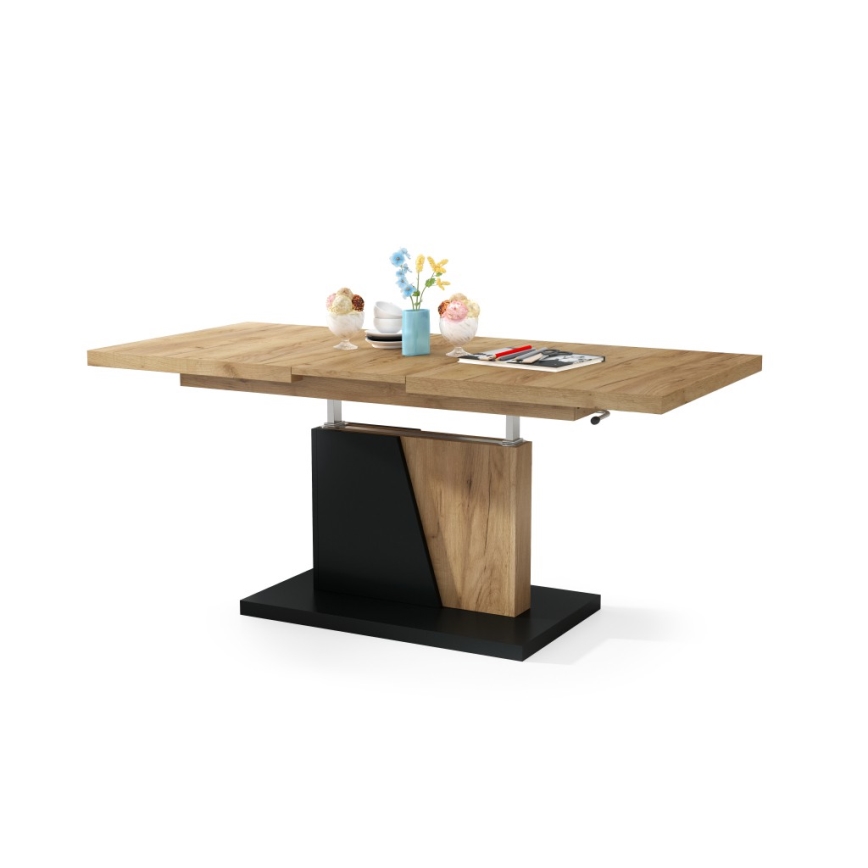 Mesa de centro plegable con tablero elevable NINO roble/negro
