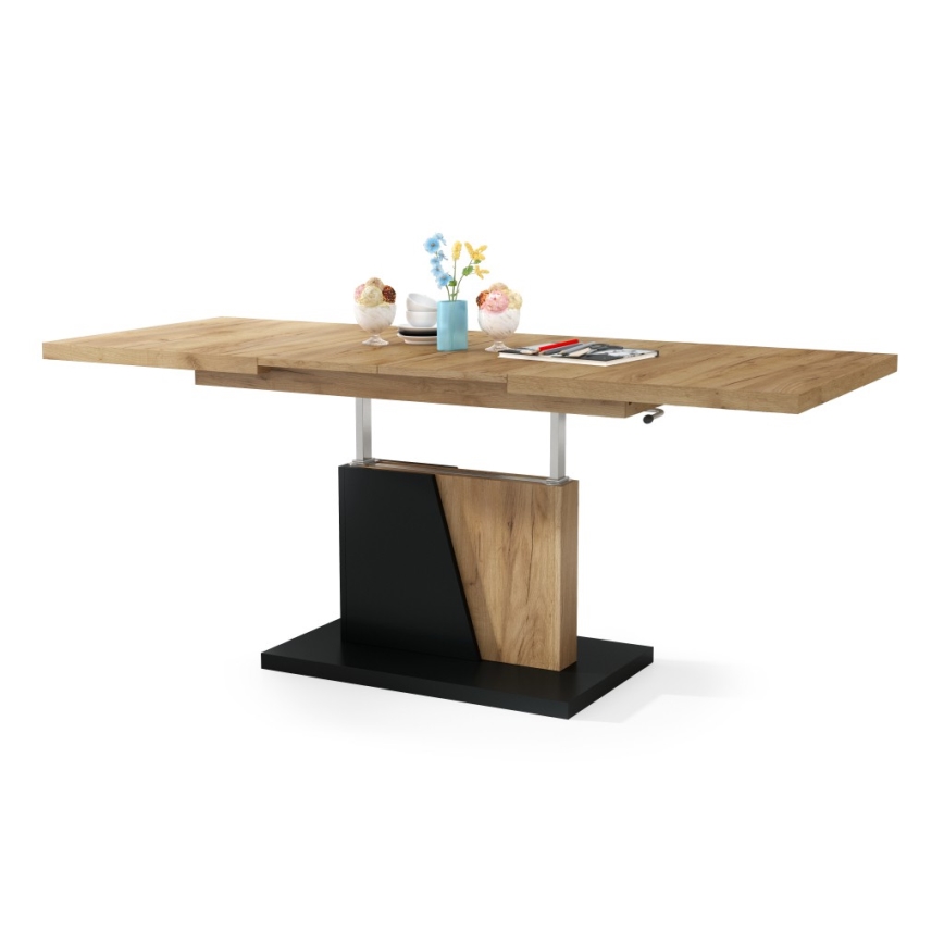 Mesa de centro plegable con tablero elevable NINO roble/negro