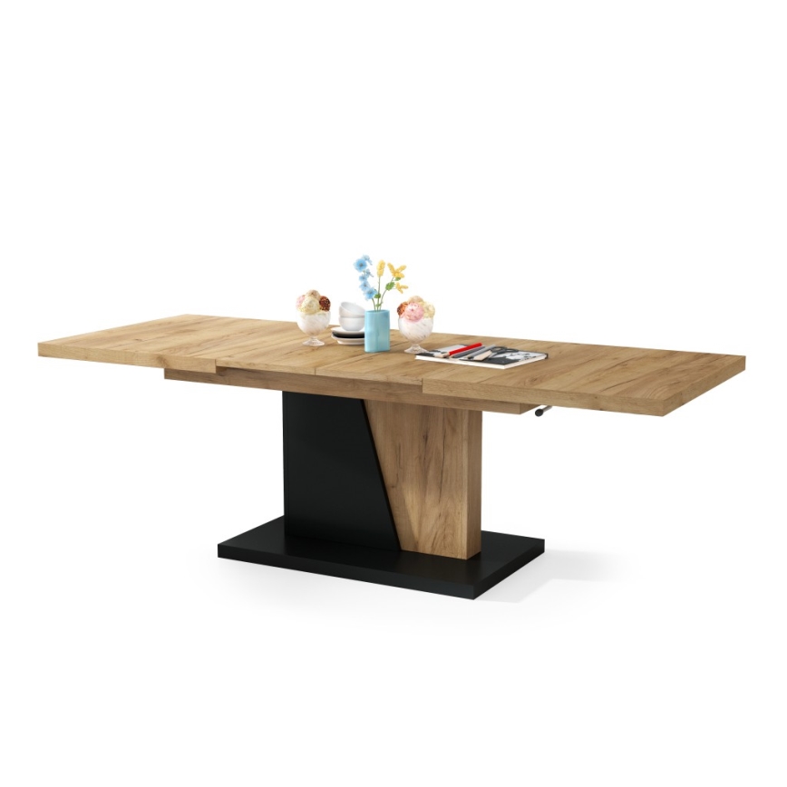 Mesa de centro plegable con tablero elevable NINO roble/negro