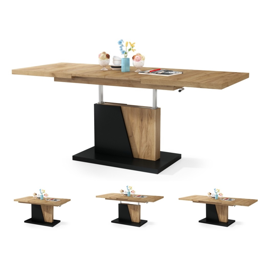 Mesa de centro plegable con tablero elevable NINO roble/negro