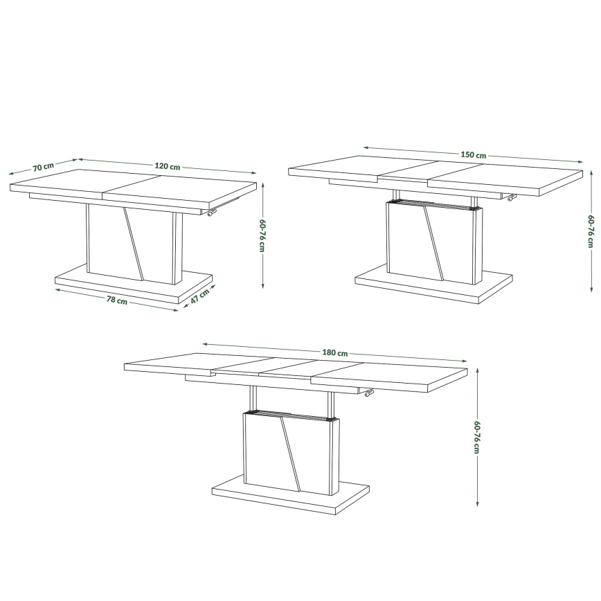 Mesa de centro plegable con tablero elevable NINO roble/negro