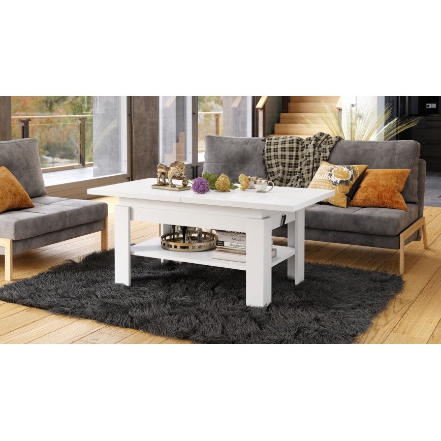 Mesa de centro plegable con tablero elevable ROY blanco