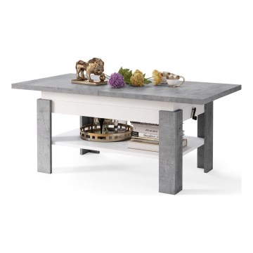 Mesa de centro plegable con tablero elevable ROY gris/blanco