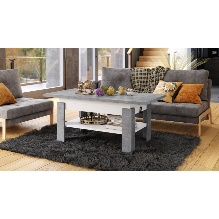 Mesa de centro plegable con tablero elevable ROY gris/blanco